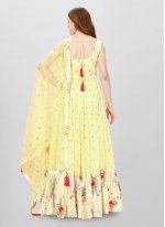 Faux Georgette Handwork Yellow Readymade Gown