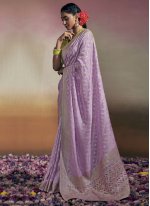 Faux Georgette Lavender Resham Classic Saree