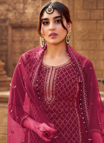 Faux Georgette Magenta Embroidered Designer Pakistani Salwar Suit