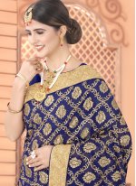 Faux Georgette Patch Border Traditional Designer Saree in Navy Blue