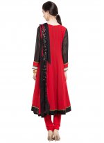 Faux Georgette Patchwork Red Readymade Anarkali Salwar Suit