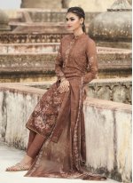Faux Georgette Printed Designer Pakistani Suit in Brown