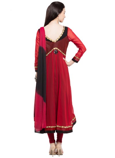 Faux Georgette Red Embroidered Readymade Anarkali Salwar Suit