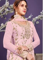 Faux Georgette Resham Designer Pakistani Suit in Pink