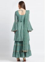 Faux Georgette Sea Green Readymade Suit