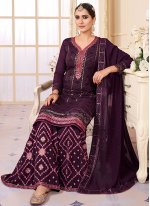 Faux Georgette Sequins Designer Salwar Suit in Purple
