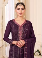 Faux Georgette Sequins Designer Salwar Suit in Purple