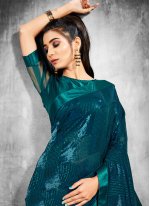 Faux Georgette Sequins Trendy Saree in Rama