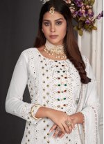 Faux Georgette Straight Salwar Kameez in White