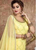 Faux Georgette Yellow Embroidered Readymade Suit