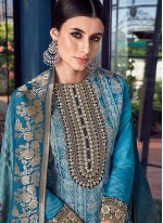 Festal Blue Chanderi Designer Pakistani Suit