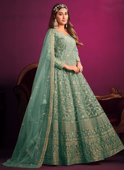 Festal Net Green Embroidered Anarkali Salwar Suit