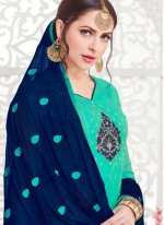 Festal Sea Green Embroidered Silk Churidar Salwar Suit