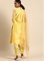 Festal Silk Yellow Embroidered Straight Salwar Suit