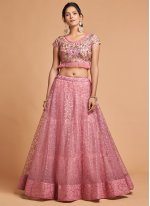 Festal Thread Net Pink Designer A Line Lehenga Choli