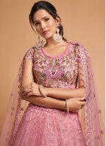 Festal Thread Net Pink Designer A Line Lehenga Choli