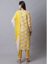 Fetching Cotton Yellow Embroidered Readymade Salwar Kameez