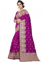 Fetching Purple Embroidered Designer Traditional Saree