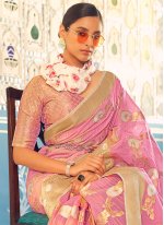 Fetching Weaving Satin Silk Pink Contemporary Saree