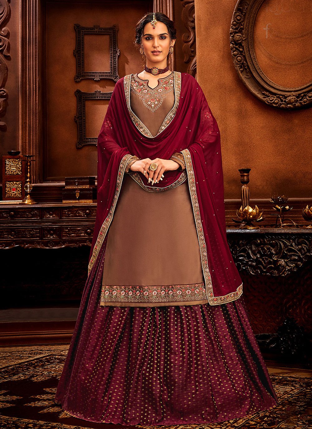 Buy Amrutam Fab Women's Rosy Brown Color Net Embroidered Work Designer Lehenga  Choli at Amazon.in