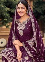 Fine Faux Georgette Purple Embroidered Designer Pakistani Salwar Suit