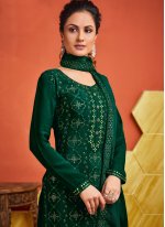 Fine Green Fancy Designer Palazzo Salwar Suit