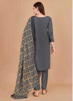 Fine Grey Banarasi Silk Trendy Salwar Kameez