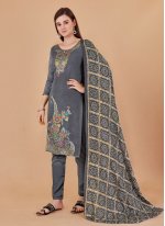 Fine Grey Banarasi Silk Trendy Salwar Kameez