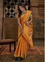 Fine Silk Weaving Orange Designer Saree