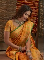 Fine Silk Weaving Orange Designer Saree