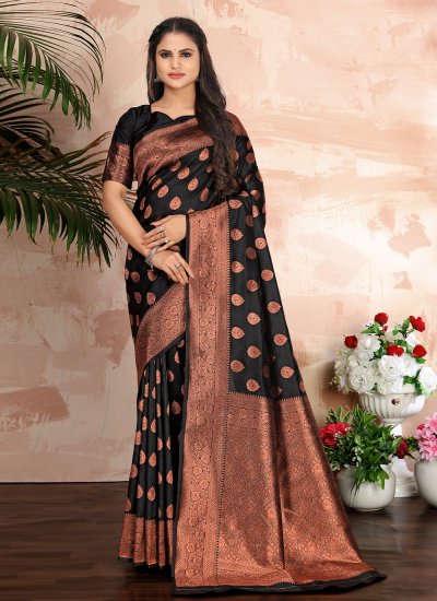 Fine Woven Black Banarasi Silk Classic Saree