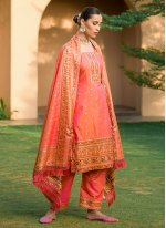 Fine Woven Pashmina Orange Salwar Suit