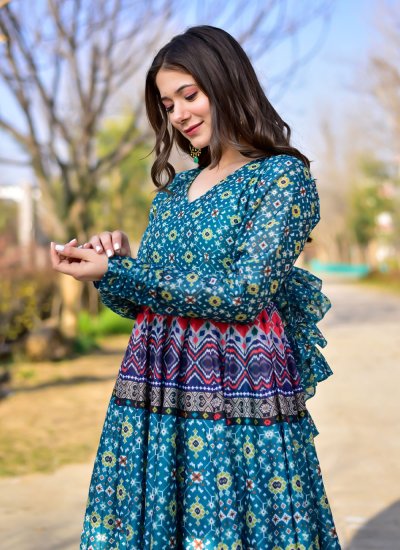 Firozi Chanderi Floor Length Trendy Gown