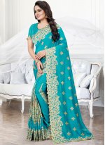 Firozi Embroidered Reception Traditional Saree