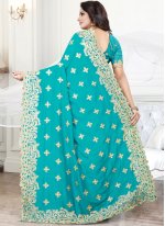 Firozi Embroidered Reception Traditional Saree