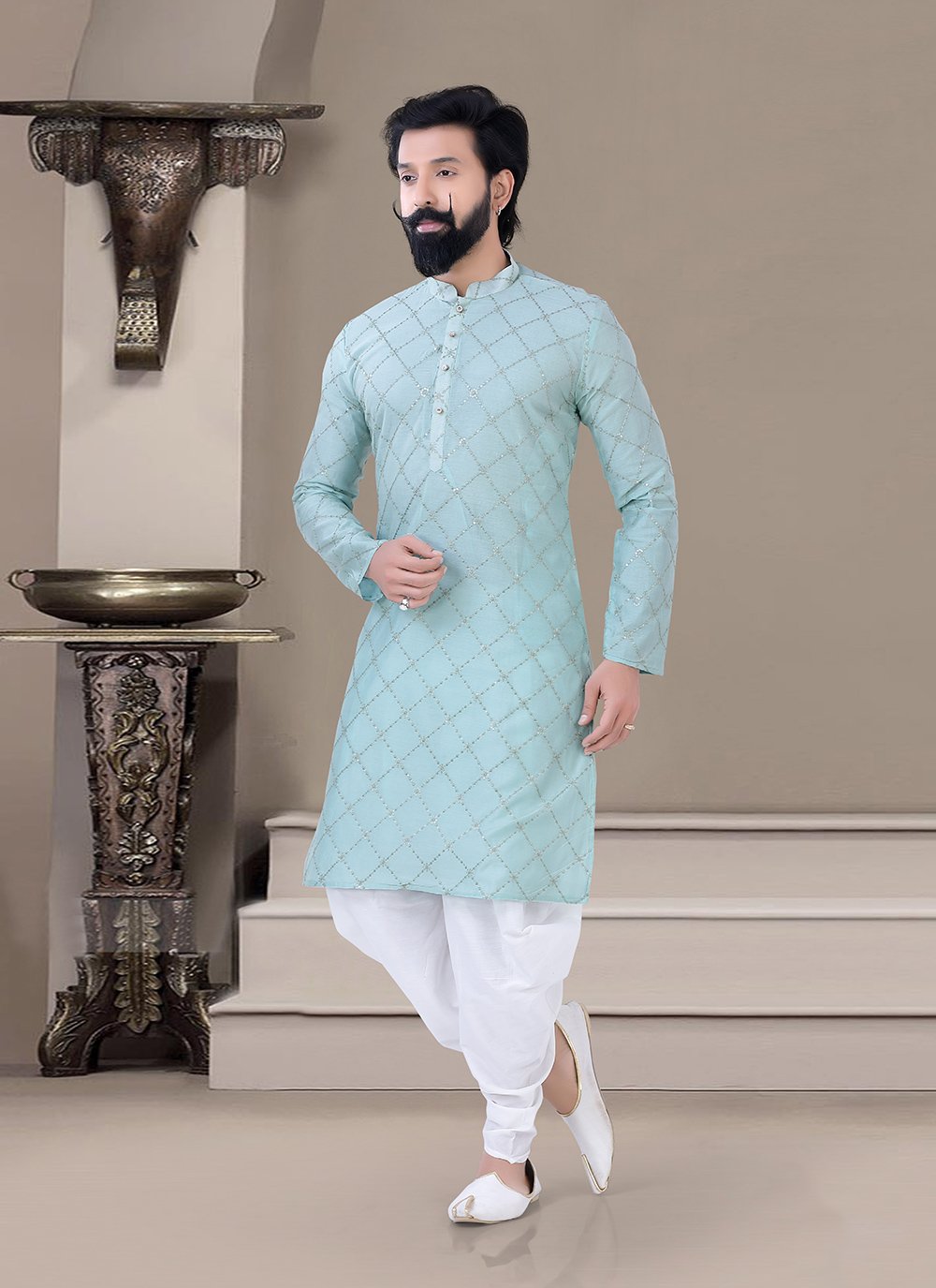Firozi Engagement Art Silk Indo Western -