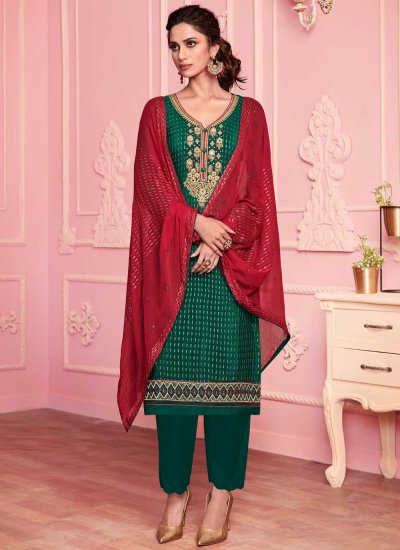 Flamboyant Embroidered Festival Pant Style Suit