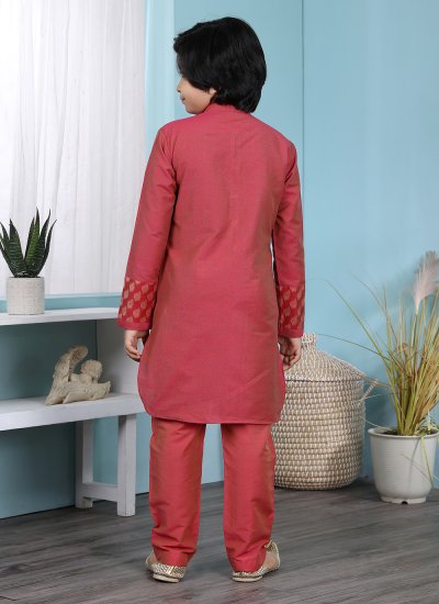 Flamboyant Embroidered Work Cotton Silk Pink Kurta Pyjama