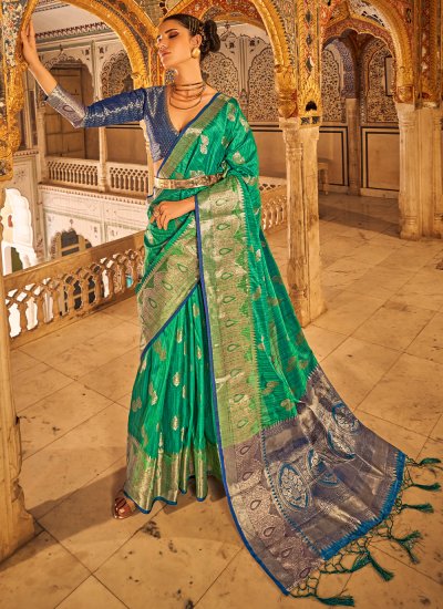Flamboyant Green Tussar Silk Saree