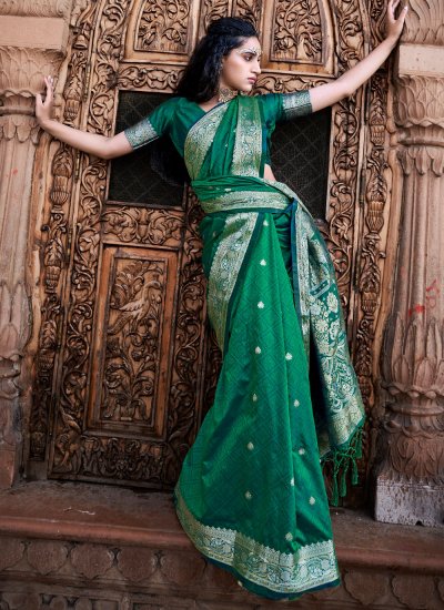 Flamboyant Green Weaving Trendy Saree