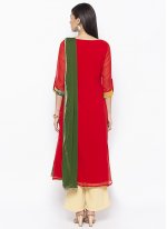 Flattering Georgette Embroidered Red Designer Palazzo Suit