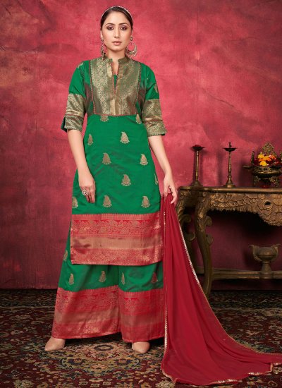 Flattering Green Festival Readymade Salwar Suit