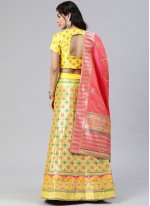 Flattering Yellow Banarasi Silk A Line Lehenga Choli