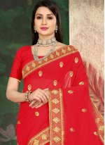 Flawless Embroidered Red Designer Saree