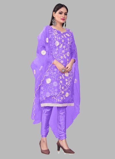 Flawless Floral Print Organza Lavender Trendy Salwar Kameez