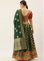 Flawless Weaving Green Banarasi Silk Lehenga Choli