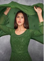 Floor Length Designer Salwar Suit Embroidered Faux Georgette in Green