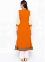 Floral Orange and White Embroidered Party Wear Kurti