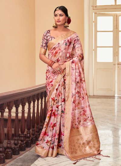 Floral Pink Weaving Designer Traditional Saree