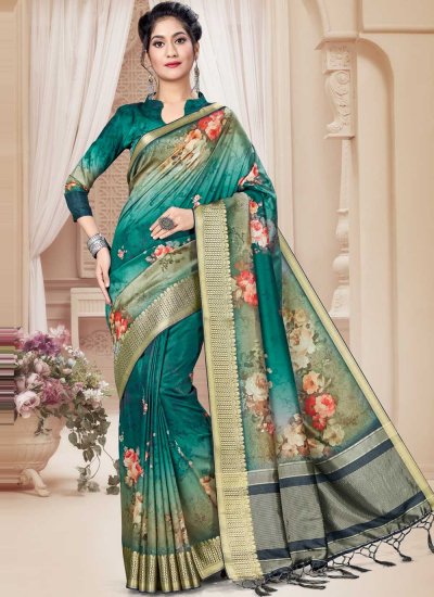 Floral Print Art Silk Trendy Saree in Multi Colour